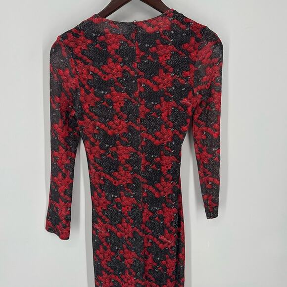 Just Cavalli Midi Dress Ruche Half Sleeve V Neck Mesh Y2K Red Black Size 40 2 - Picture 6 of 8
